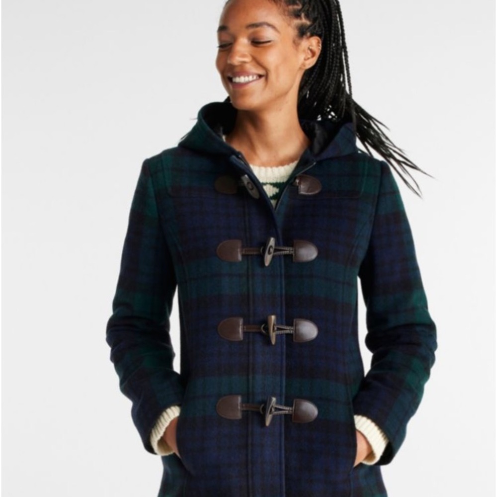 NWT Brooks Brothers Wool Twill Hooded Toggle Coat - Navy Plaid